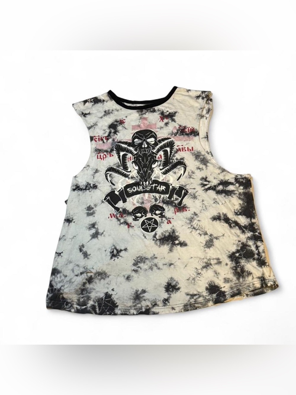 Soul Star Skill Demon Demonic Graphic Muscle Tank Top - Black & White